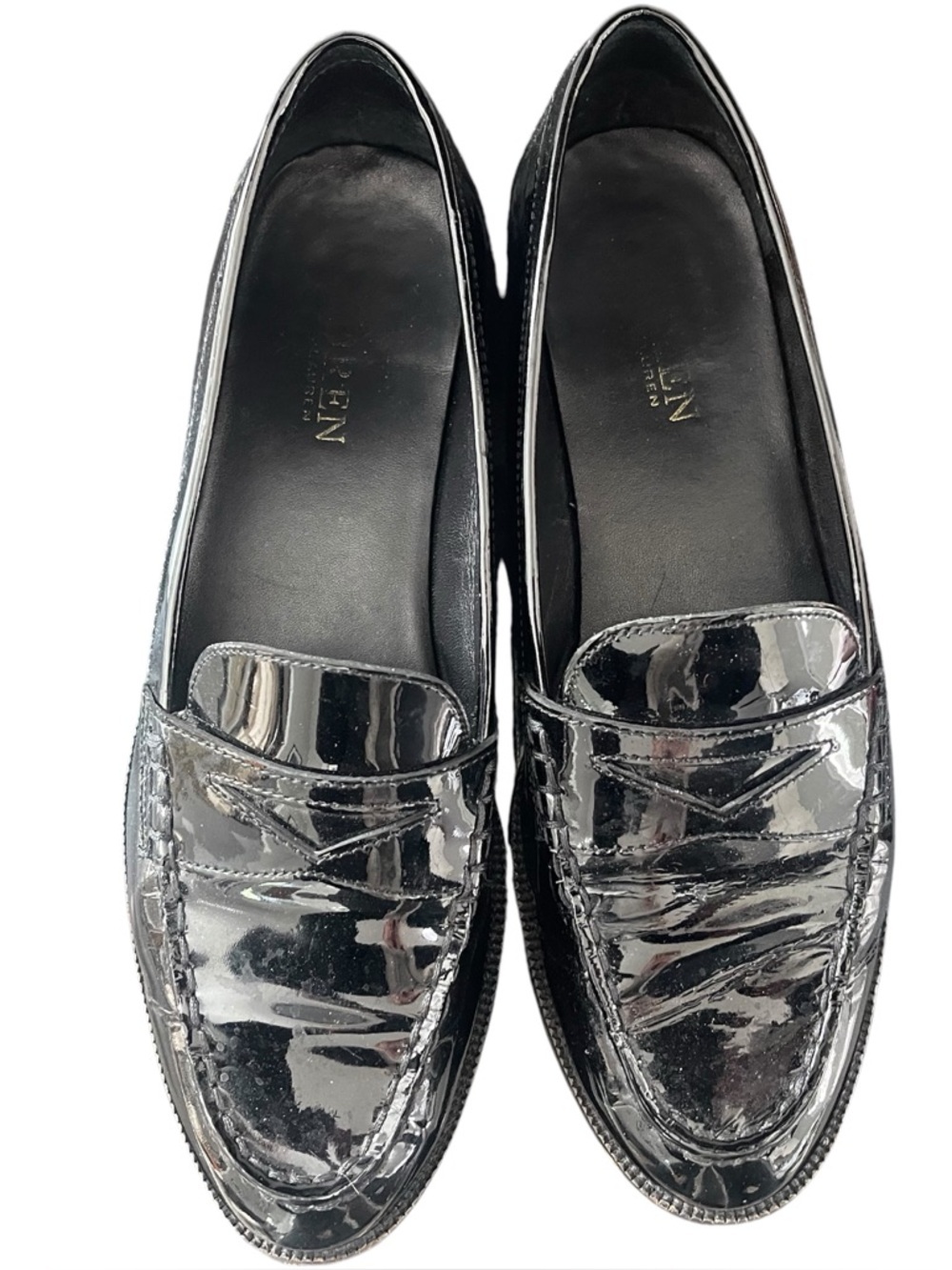 Lauren by Ralph Lauren Black Patent Leather Dalena Penny Loafers, 9 - Picture 1 of 7